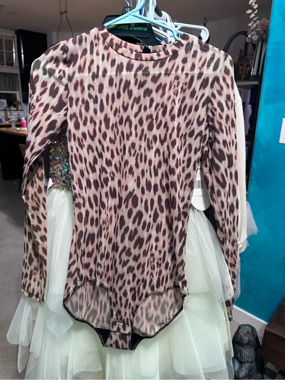 Material Girl Pink Taupe Leopard Print Long Sleeve Bodysuit